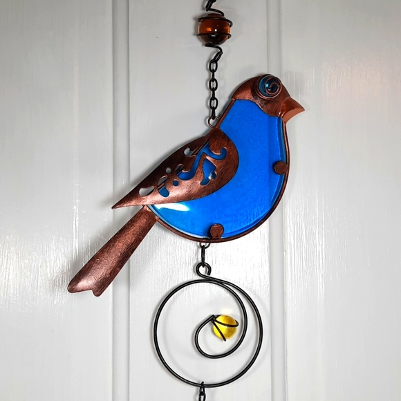 Bird Garden Bell Suncatcher Blue Feather Outdoor Garden Yard Art Accent **As Is* - Picture 1 of 9